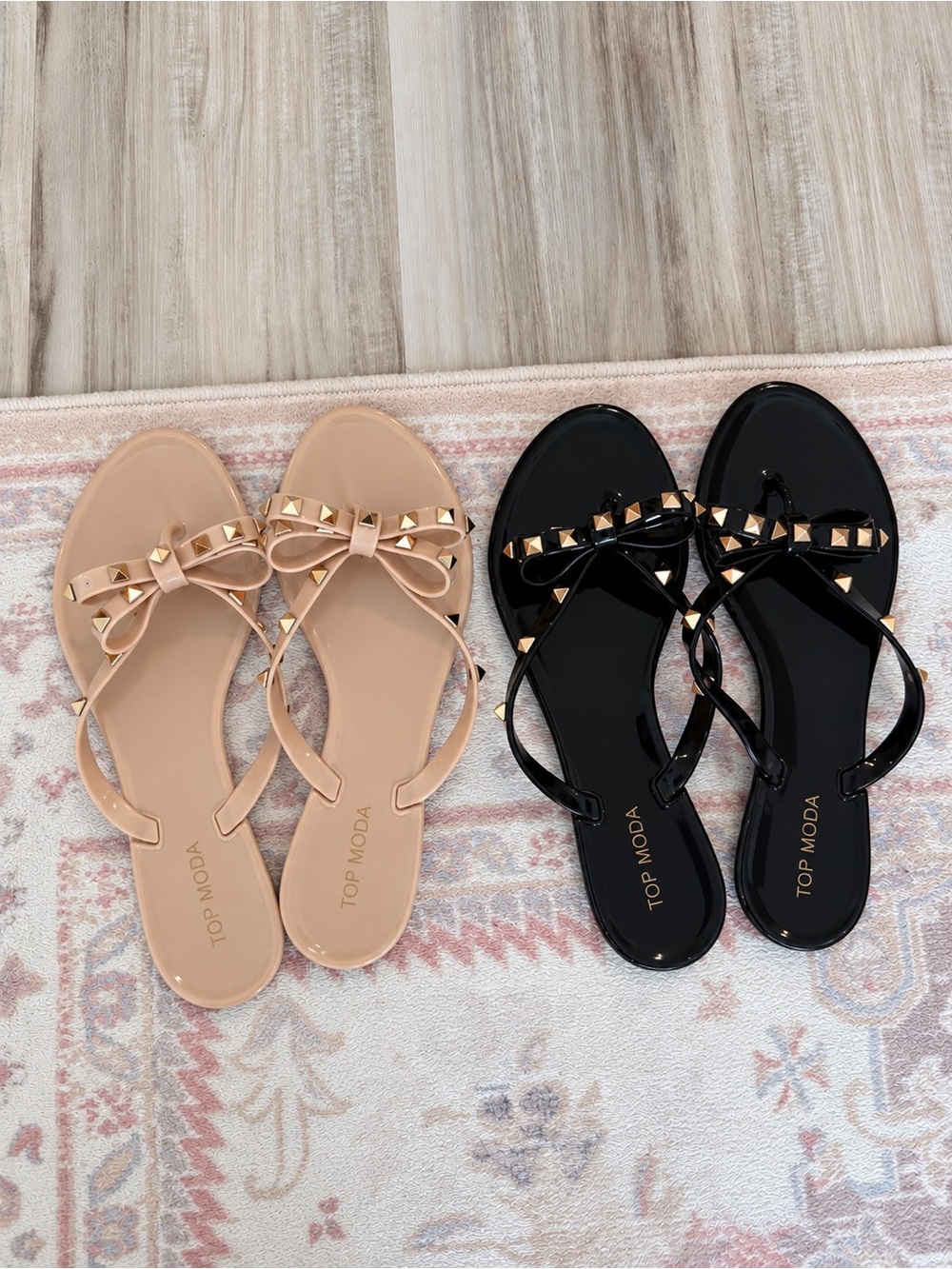 Top Moda Bow Studded Jelly Sandals Nude & Black – 2 Pair Bundle